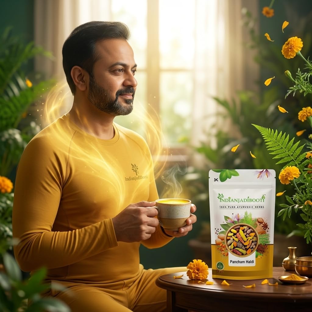 IndianJadiBooti Pancham Haldi (100g) | Premium 5-Turmeric Blend (Kali, Amba, Daru, Selam, Lakadong) | Ayurvedic Golden Milk Mix for Immunity, Joint Pain Relief & Liver Detox | High Curcumin