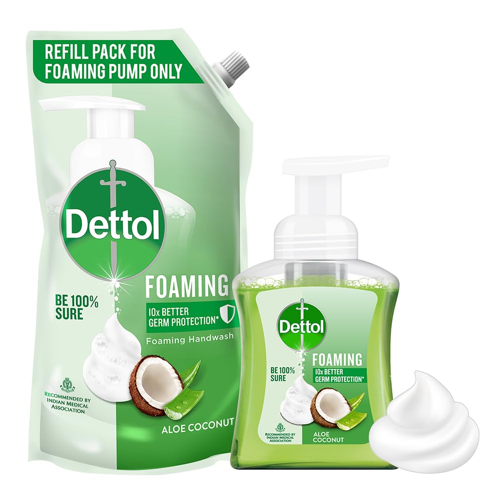 Dettol Aloe Coconut Foaming Handwash Pump + Refill combo (250ml+700ml)