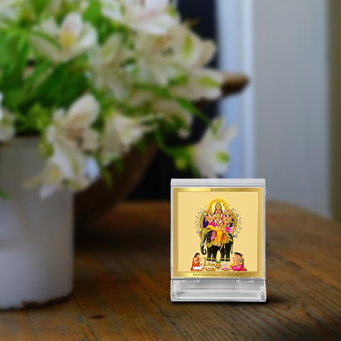 DIVINITI 24K Gold Plated Acrylic Lord Vishwakarma Ji Car Dashboard Idol Frame|Premium Spiritual Gifting Item for Divine Blessings & Positivity | Luxury Religious Decor for Car, Office & Home | 11 X