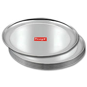 Parage 6 Pieces Stainless Steel 12 inch Raj Bhog Plate Set/Dinner Set/Thali Set/Kitchenware for Home & Restaurants/Family Use, Silver