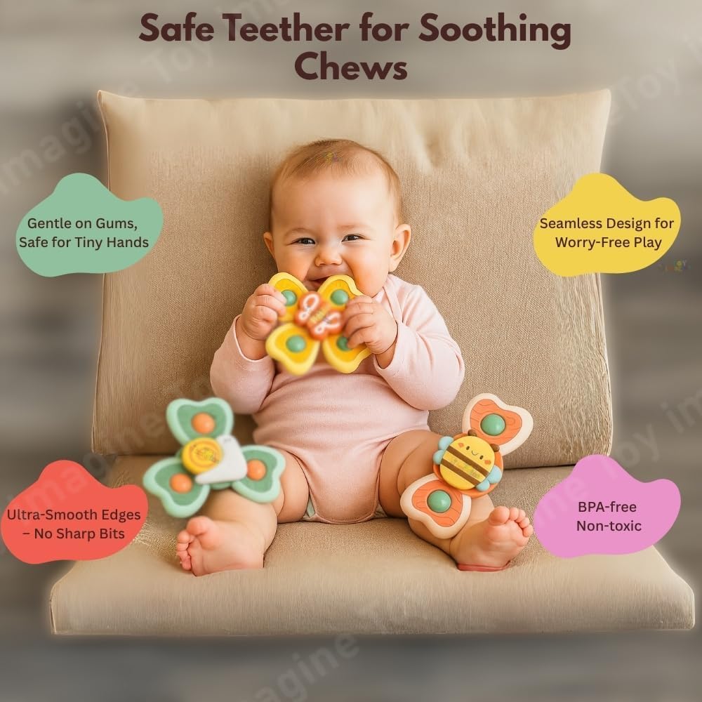 Toy Imagine Insect-Themed Suction Spinner Toys for Babies & Toddlers