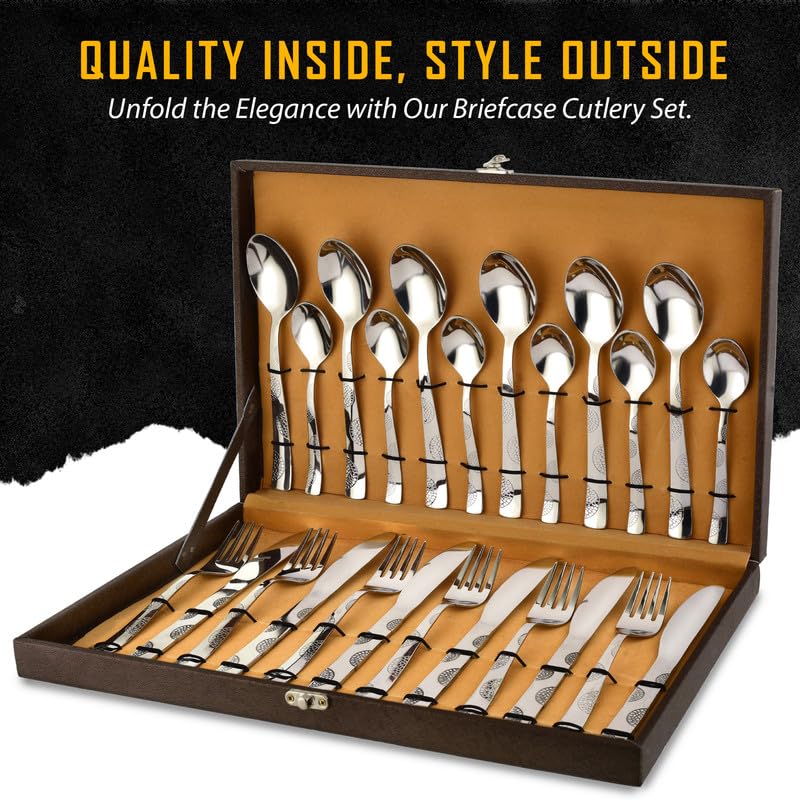 Parage 24 Pieces Premium Stainless Steel Cutlery Set, Home & Kitchen with Gift Box (6 Pieces Each Table Spoons, Table Forks, Tea Spoons, Butter Knife) with Leatherite Box