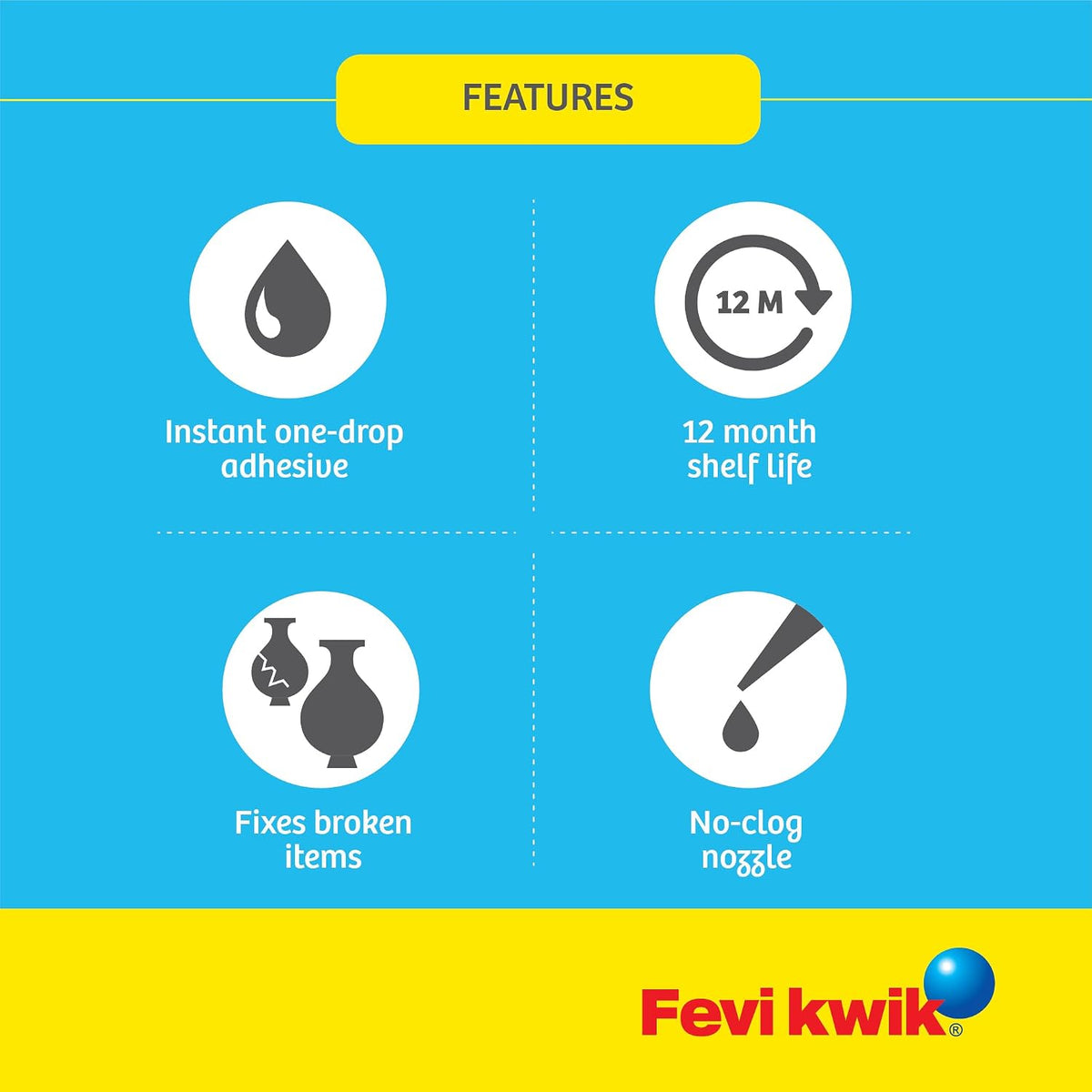 Pidilite Fevikwik One Drop Instant Adhesive | For Instant Sticking And Strong Bond | Multipurpose Use | Non-Stick, Non-Staining | 3G, Pack Of 12
