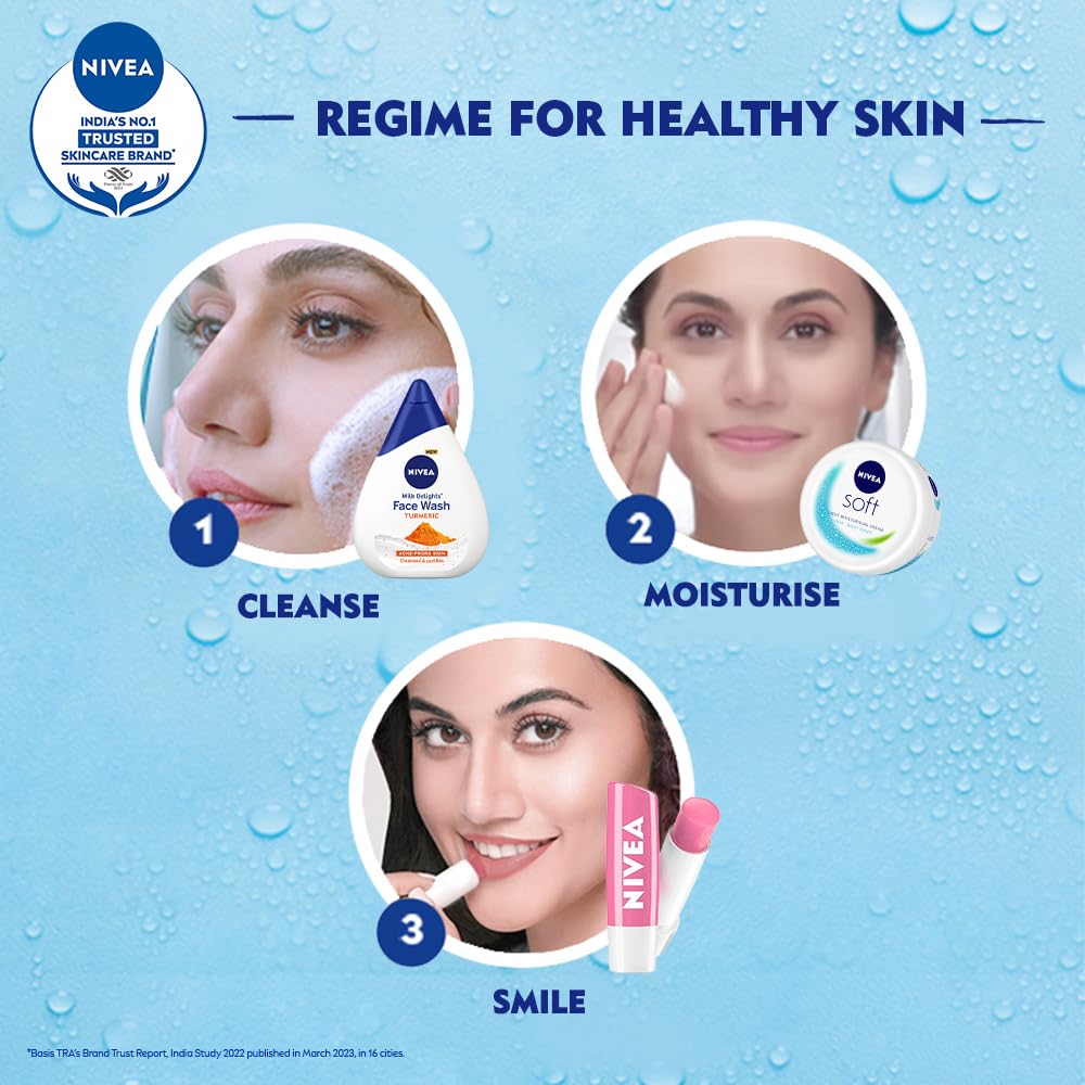 NIVEA Milk Delights Turmeric Face Wash 50ml | With Milk and Turmeric| Reduces 99.9% Pimple Causing Bacteria | Best Suited pH for Skin | All Skin Types