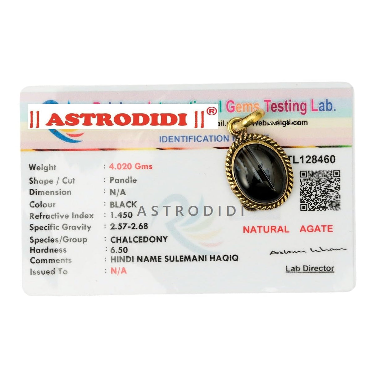 ASTRODIDI Black Sulemani Hakik Stone Pendant in Panchdhatu with Lab Certificate for Men and Women Also Known as Aqeeq, Black Akik, Kala Haqiq Agate Gemstone