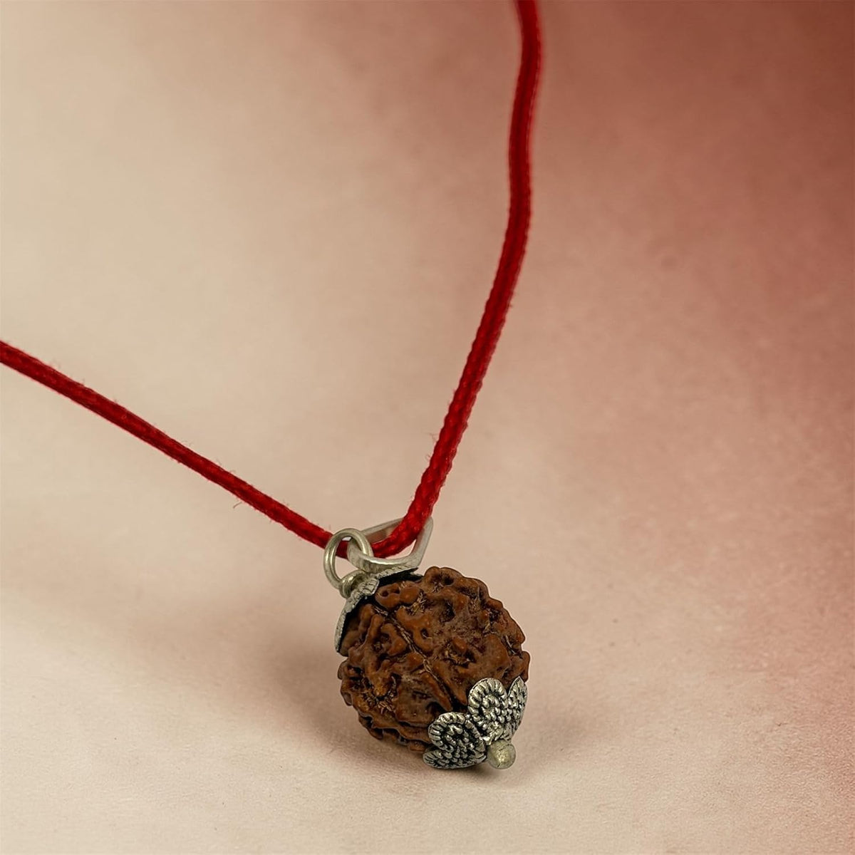 RUDRADIVINE 4 Mukhi Nepali Rudraksha with Silver Plated Pendant – Original Bead for Wisdom, Knowledge & Communication
