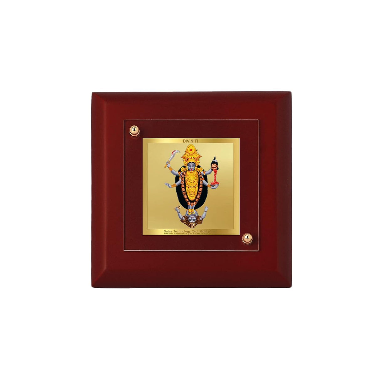 DIVINITI Maa Kali 24K Gold Plated MDF Photo Frame | Premium Religious Table Top Frame for Home, Office & Prayer Room | Luxury Spiritual Gift Item for Housewarming, Festive Gifting| 10 x 10 CM