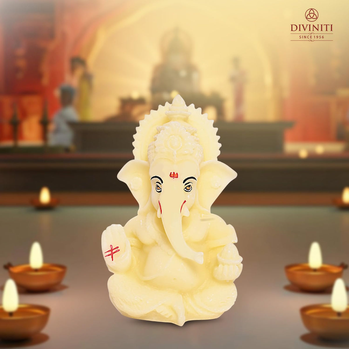 DIVINITI 3D Ganesh Idol for Office Desk Puja Room God Ganesha Idol for Car Dashboard Ganpati for Gift Office Table Shelves Gifting Idols (8.89 x 5.08 cm), Religious