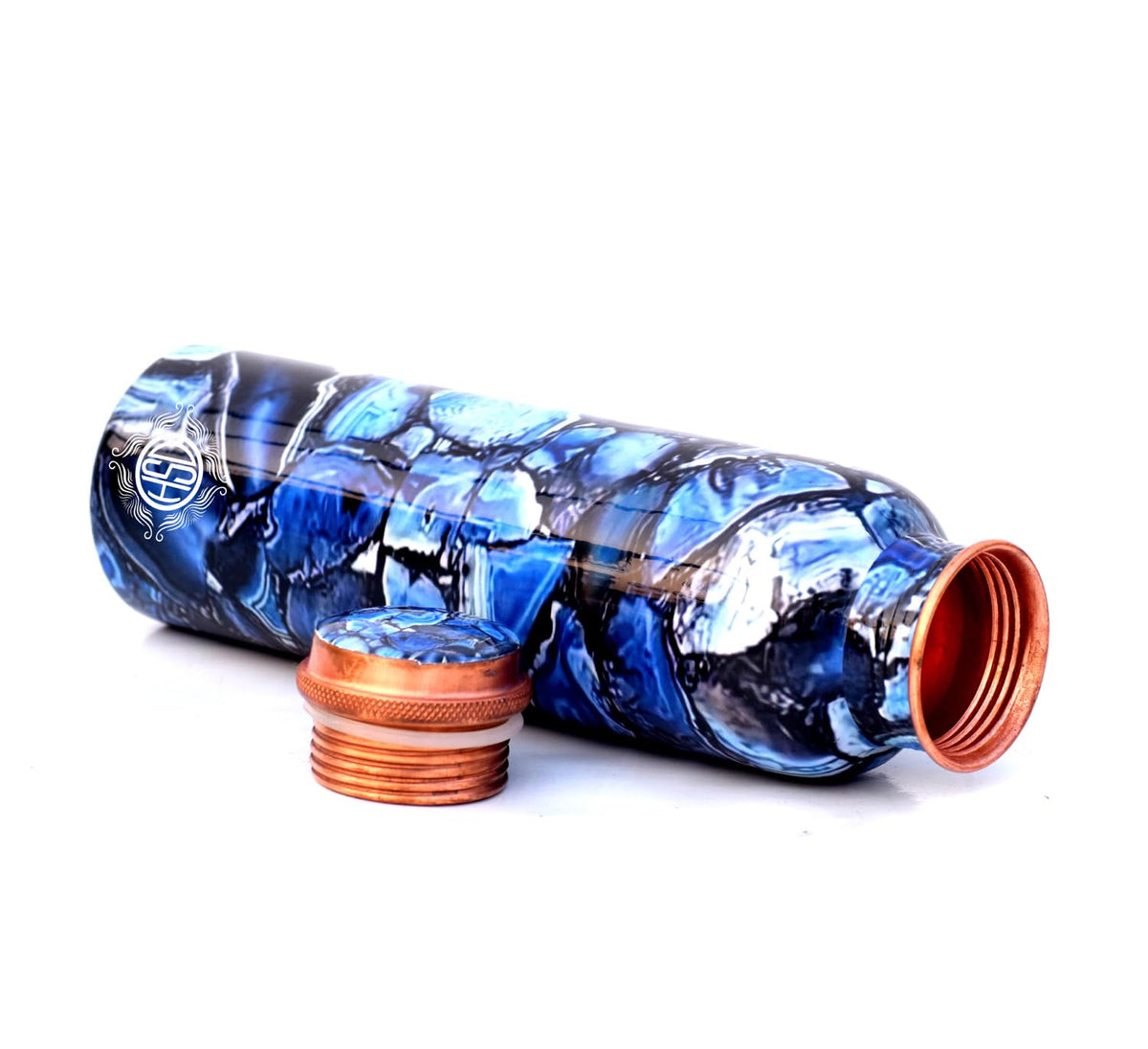 DSH Pure Copper Modern Art Printed Water Bottle, Travelling Purpose, Yoga Ayurveda Healing, 1000 ML. (Design 1)