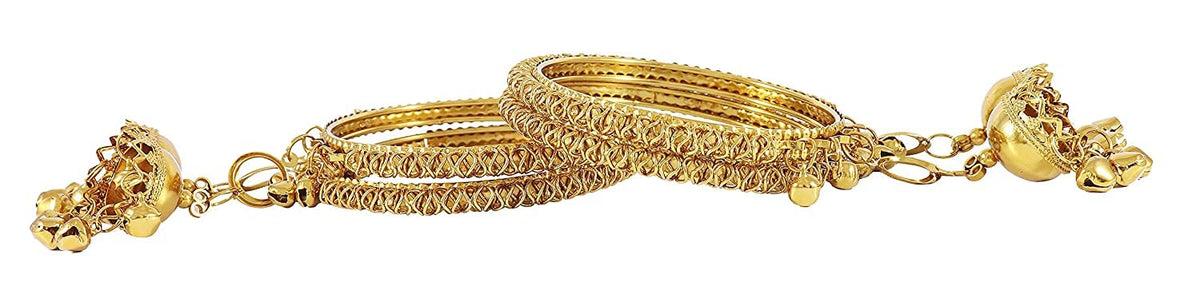 NMII Non-Precious Metal Base Metal with Leaf Shaped and Bracelet Bells Glossy Finished Latkan Kada Set For Women and Girls
