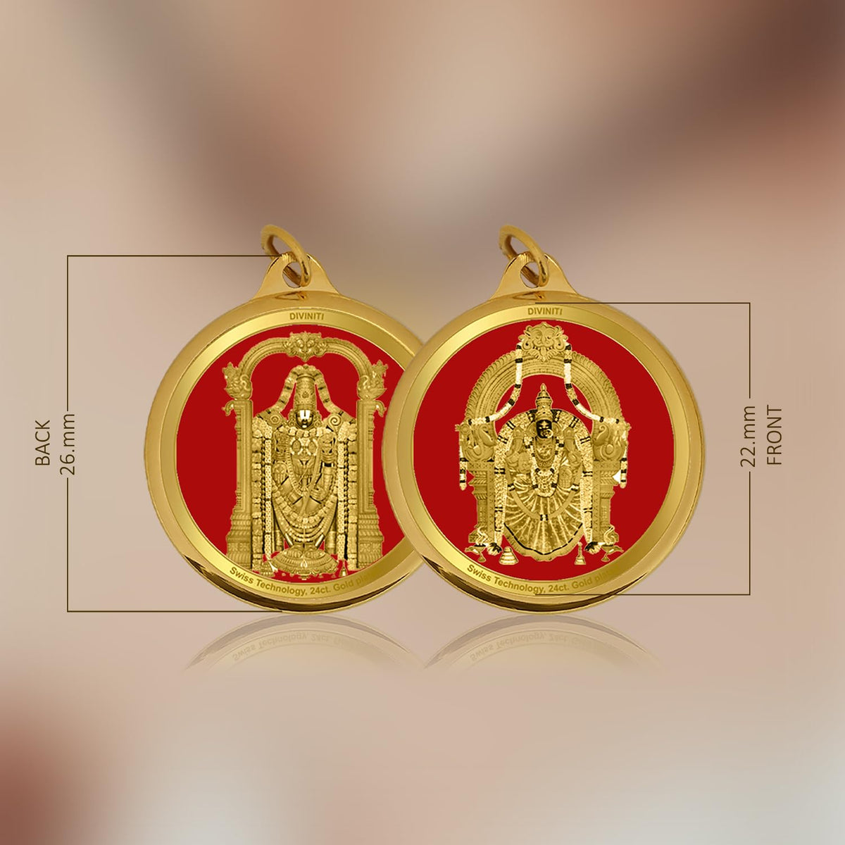 DIVINITI 24K Gold Plated Double-Sided Religious Pendant with Premium Gift Box, Spiritual Locket for Men & Women, Devotional Jewellery for Gifting & Everyday Wear | Padmavathi & Tirupati Balaji
