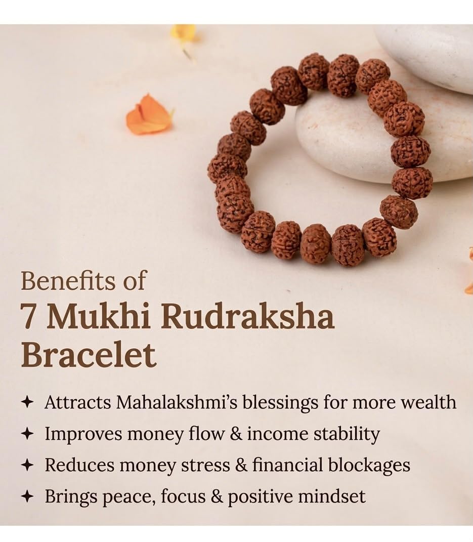 RUDRADIVINE 7 Mukhi Rudraksha Bracelet, Brown Round Bead