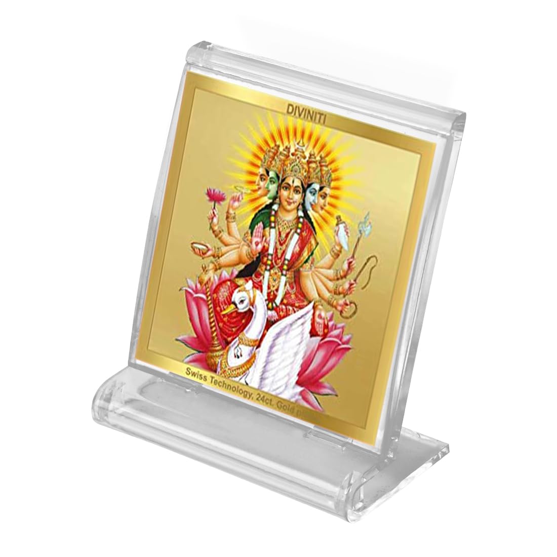DIVINITI 24K Gold Plated Religious Car Dashboard Frame | Premium God Idol Frame for Car, Home Mandir & Office Table | Spiritual Gift, Decorative Showpiece | Gayatri - 2