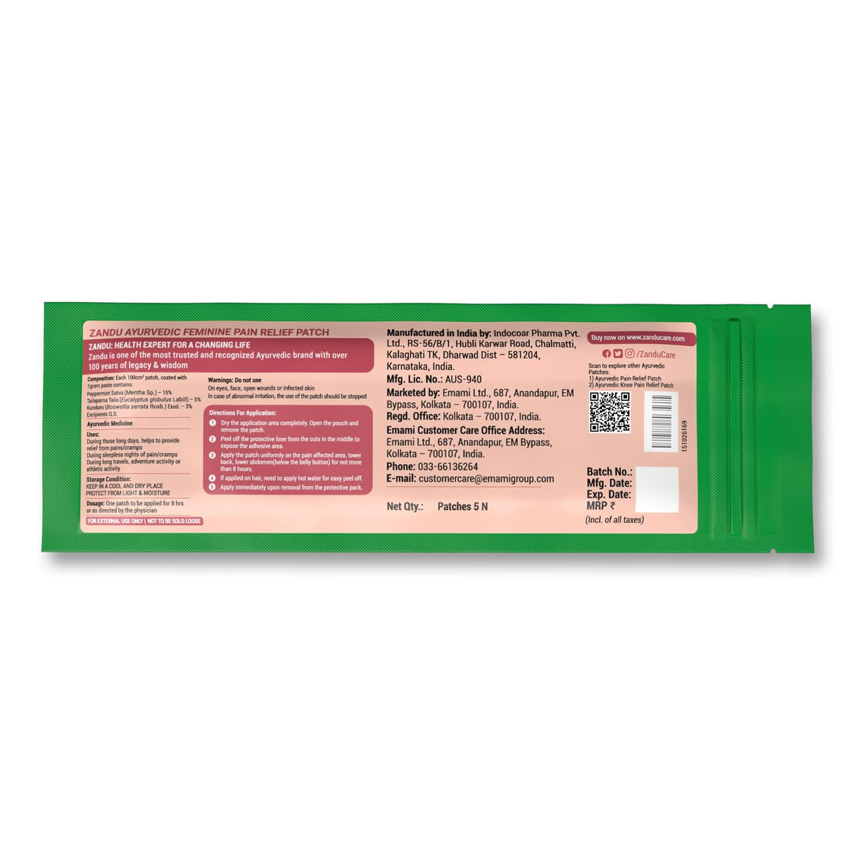 Zandu Ayurvedic Feminine Pain Relief Patch(Pack Of 5 Patches) - A Specially Designed Pain Relief Patch For Helping Relieve Abdominal Cramps & Back Pain Massager |Easy To Apply & Carry,Multicolour