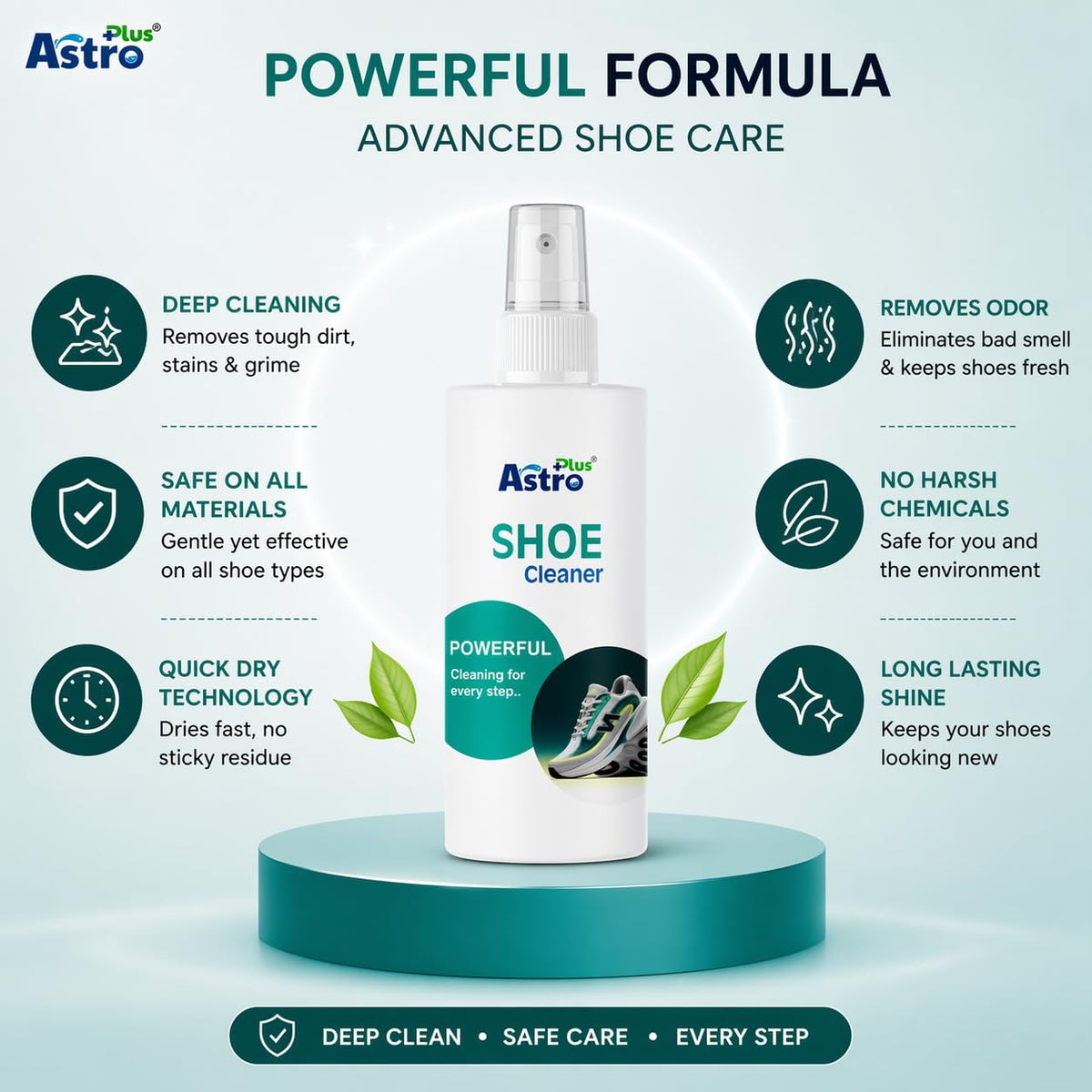 ASTRO PLUS + Shoe Cleaner 200ML | Powerful Deep Cleaning Spray for Sneakers, Leather, Canvas & Sports Shoes | Removes Dirt, Stains & Odor | Quick Dry, Non-Sticky, Safe on All Shoe