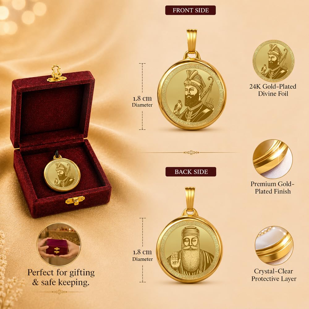 DIVINITI 24K Gold Plated Double-Sided Religious Pendant with Premium Gift Box, Spiritual Locket for Men & Women, Devotional Jewellery for Gifting & Everyday Wear | Guru Gobind Singh Ji & Guru Nanak Dev Ji - GNG Pendant