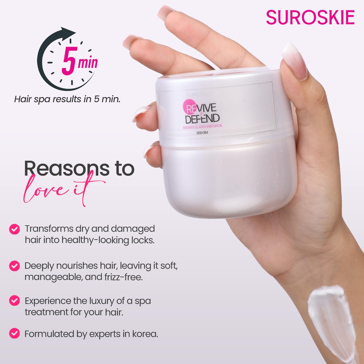 Suroskie Unscented Revive & Defend Instant Glass Hair Mask 200 Gm | Hydrolyzed Keratin & Murmuru Butter | Spa Treatment At Home For Dry Frizzy Hair | Intense Damage Repair Mask For Men & Women