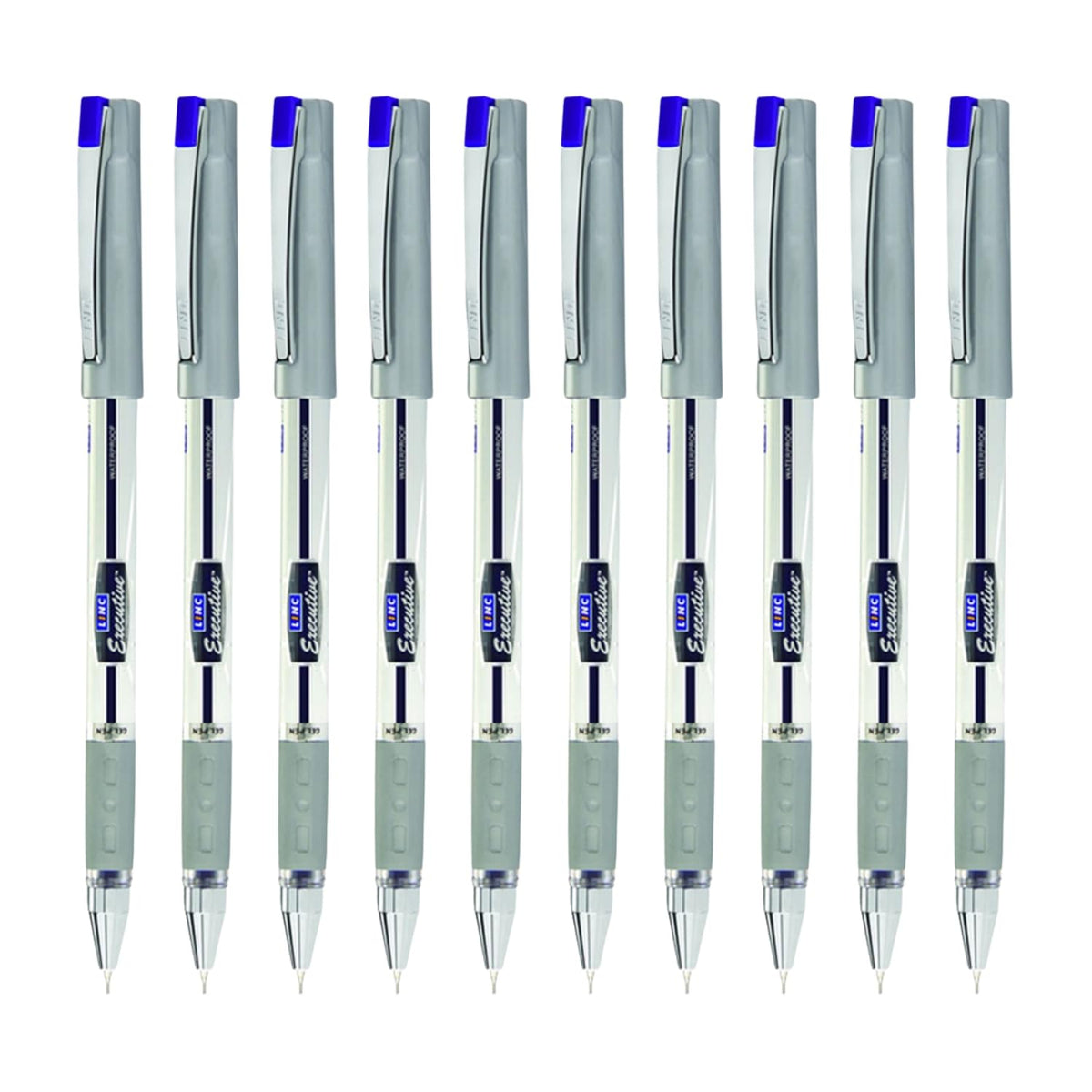 LINC 0.55mm Executive SL-500 Gel Pen | Water-Proof Ink & Textured Grip (Blue Ink, Pack of 10)