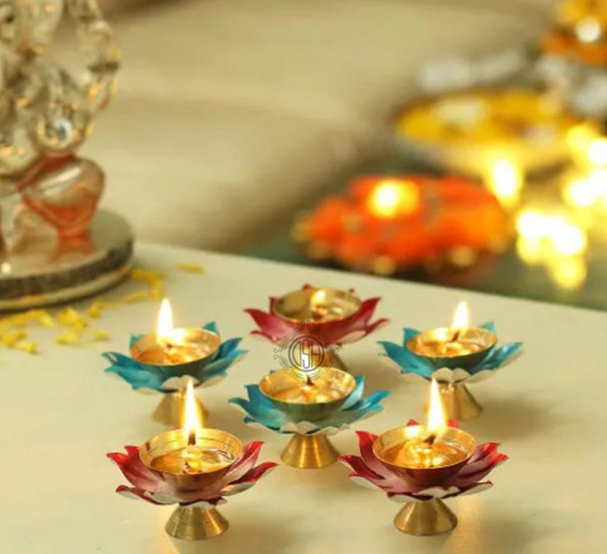 DSH Brass Diyas for Pooja Room Lotus Shape Set of 6 with Gift Box Akhand Jyot Diya Deepak Set for Diwali Festival Gift Item