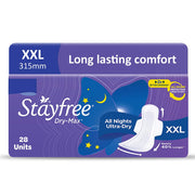 Stayfree Dry Max All Night XXL Sanitary Pads For Women | 28 Pads | Dry Cover | Provides Dry Feel for Up to 12 Hours | Super Lock Gel Pockets to Absorb Heavy Flow