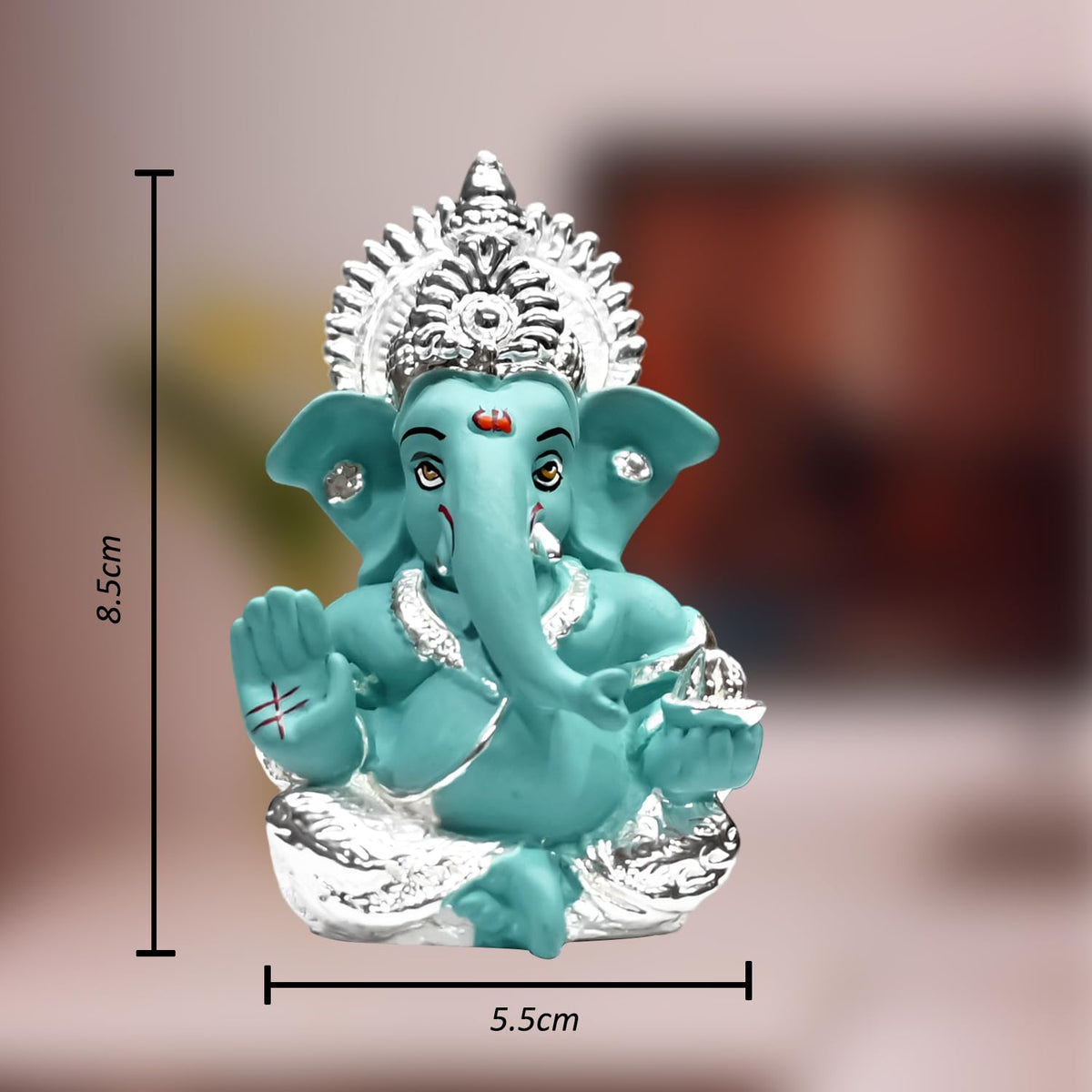 DIVINITI 999 Silver Plated Ganesha Idol for Home Decor Puja |Ganesh Idol for Home Decor Ganpati for Gift 3.5 inches |Ganesh Statue Gift for Office Desk Puja Room Figurine (8.89 x 5.08 cm) (Blue)