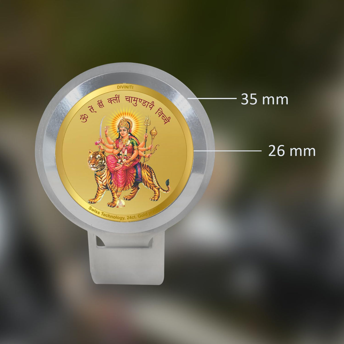 DIVINITI 24K Gold Plated Foil Premium Bike Frame with Maa Durga |Waterproof Adjustable and Stable 360 Rotation Bike Bicycle Accessories|Air Resistant Theft Resistant Bike Frames- 35 MM