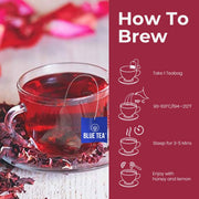 BLUE TEA - Hibiscus Rose Tea - 60 Tea Bags - Plant Based | SKIN GLOW ENHANCING TEA | Caffeine Free - Flower Based - Tangy Flavor - Vegan - Gluten Free - Herbal Tea | Ziplock Pouch