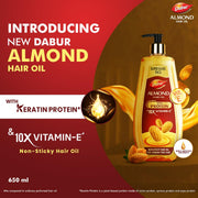 Dabur Almond Hair Oil - 650 ml|Provides Damage Protection|Non Sticky Formula|For Hair Fall control & Shiny Hair|Light Hair Oil with Almonds, Keratin Protein, Soya Protein & 10X Vitamin E (Pack of 1)