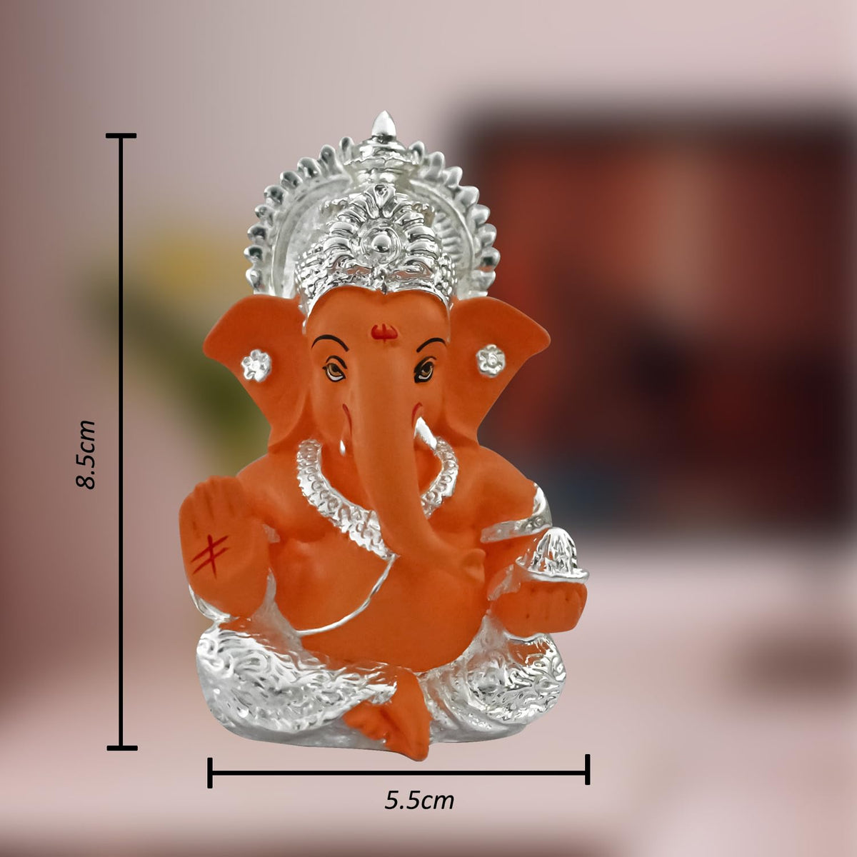 DIVINITI 999 Silver Plated Ganesh Idol for Office Desk Puja Room God Ganesha Idol for Home Decor Ganpati for Gift Office Table Shelves Gifting Idol (8.89 x 5.08 cm) (Mango Yellow), Religious