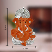 DIVINITI 999 Silver Plated Ganesh Idol for Office Desk Puja Room God Ganesha Idol for Home Decor Ganpati for Gift Office Table Shelves Gifting Idol (8.89 x 5.08 cm) (Mango Yellow), Religious