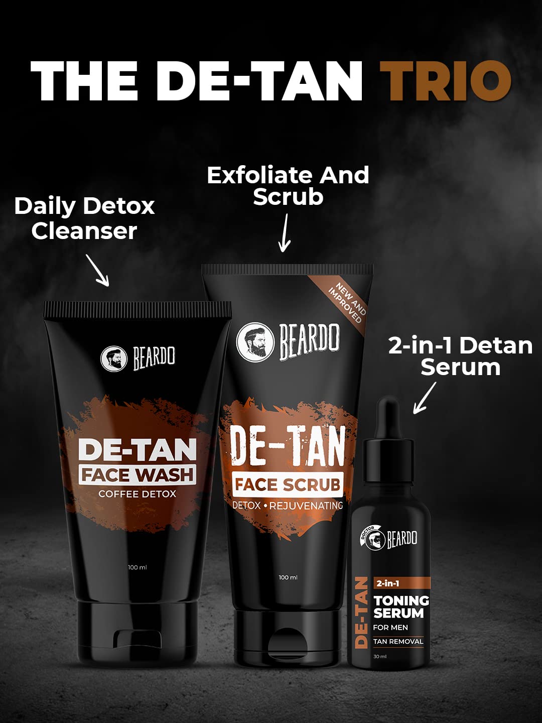 BEARDO DeTan Face Wash for Men, 200ml | Coffee Facewash, Aloe Vera, Vitamin E | Helps to Reduce Tan | Exfoliates & Hydrates for Smooth & Oil Free Skin (Pack of 3)