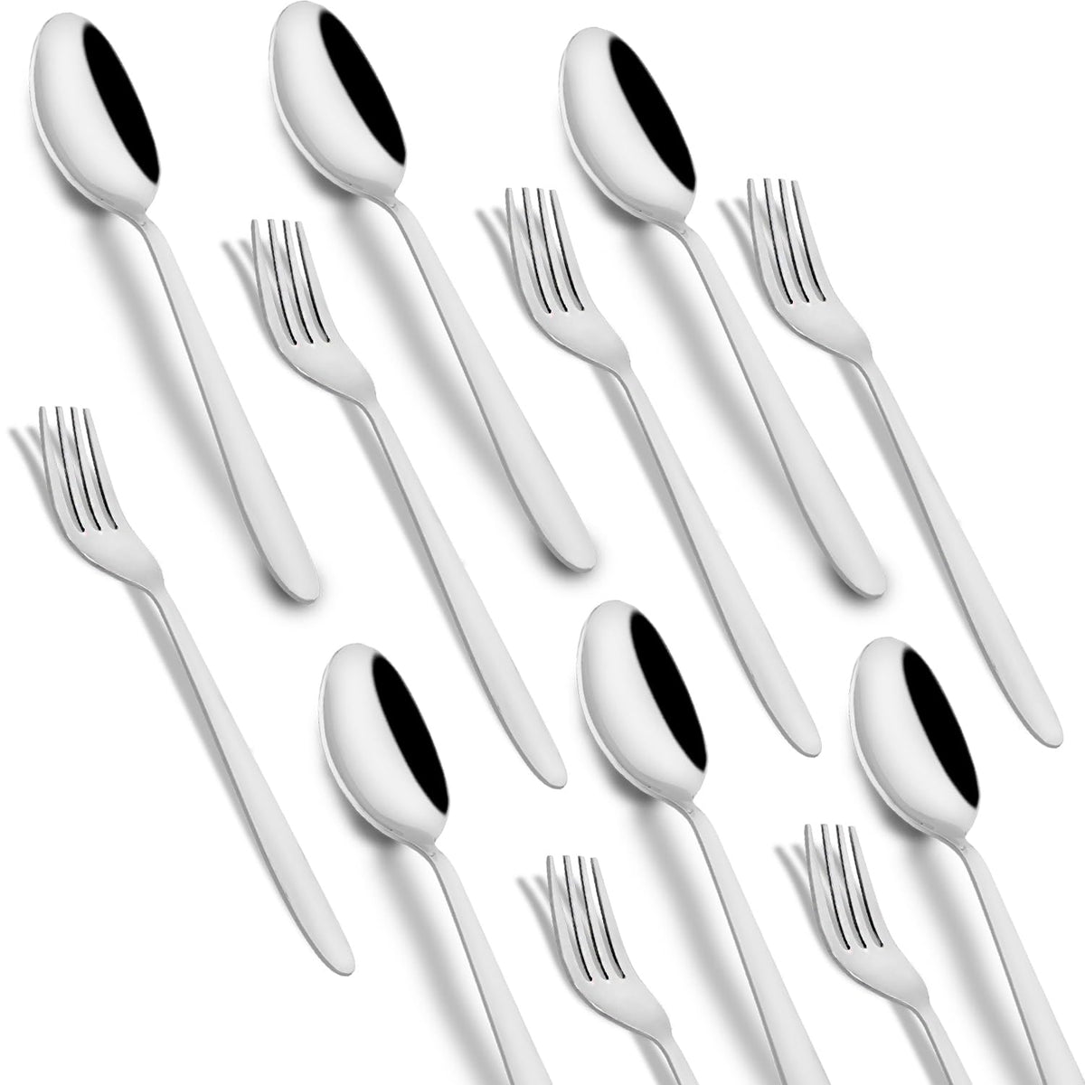 Parage 12 Pieces Stainless Steel Table Spoons & Forks Set for Home & Kitchen, Dining Tableware Cutlery Set, Silver (Contains: 6 Table Spoons and 6 Table Forks) Sigma Design