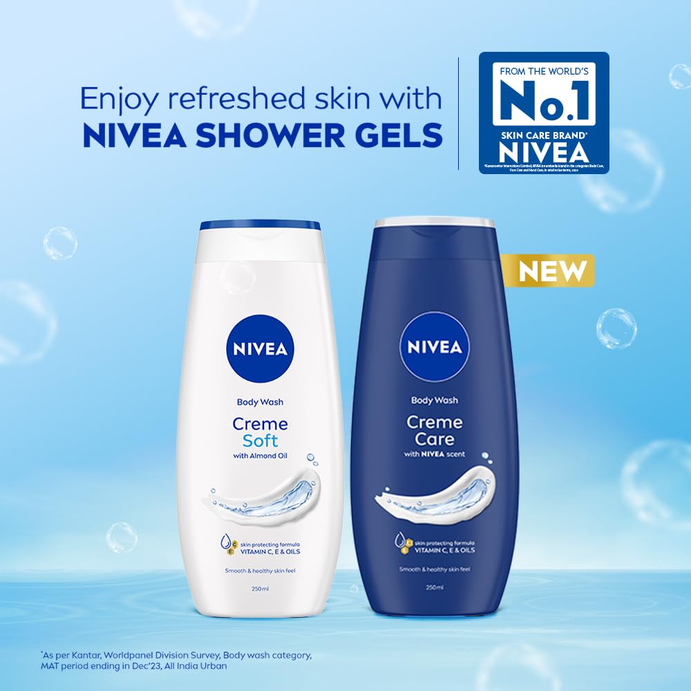 NIVEA Crème Soft 250ml Body Wash| Shower Gel with Natural Almond Oil|Clean, Healthy & Moisturized Skin|Microplastic Free