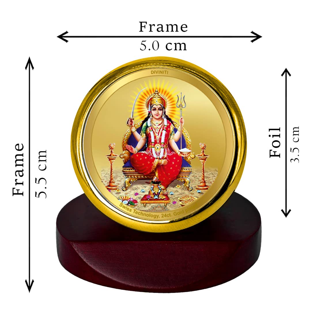 DIVINITI 24K Gold Plated Religious Car Dashboard Frame | Premium God Idol Frame for Car, Home Mandir & Office Table | Spiritual Gift, Decorative Showpiece | Santoshi Mata