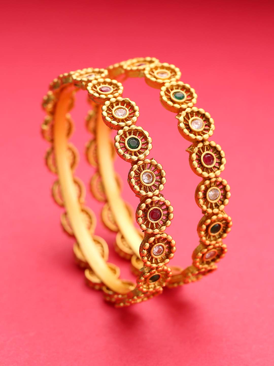Priyaasi Gold-Plated Traditional Bangles with Coloured Stone for Wome(Multi and Gold)