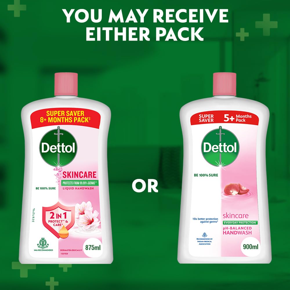 Dettol Liquid Handwash Bottle - Skincare Hand Wash-875ml | pH Balanced | 10x Better Germ Protection