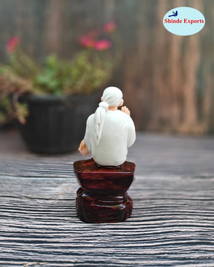 SHINDE EXPORTS shirdi saibaba Marble Idol Statue murti Home Murty for car Dashboard for Pooja Room (6.5 inches)