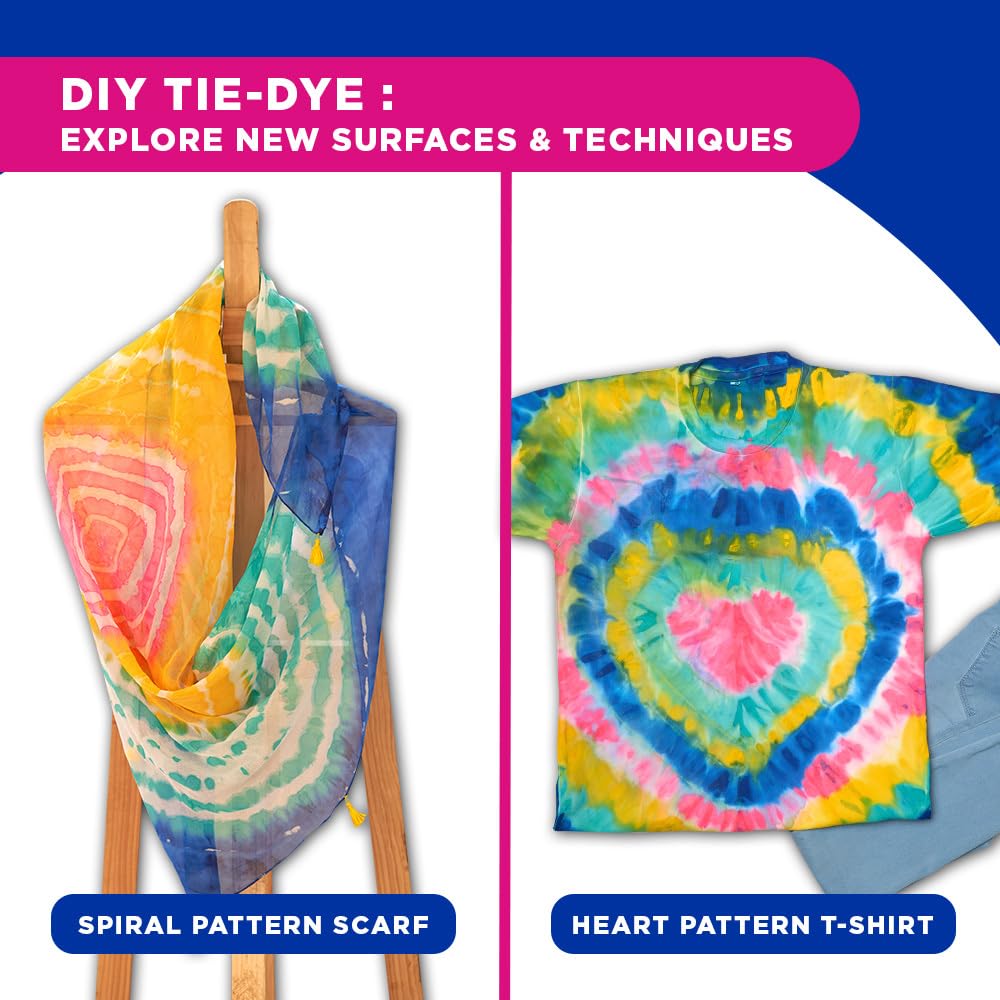 Fevicryl Tie & Dye Multicolor Kit | Complete DIY Fabric Colour Kit with 4 Acrylic Colour, 1 x 2 feet Fabric, 4 Squeezy Bottles | Ideal for Gifting, Beginners & Art Enthusiasts