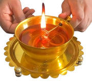 DSH Brass Akhand Diya for Puja Decorative Brass & Glass Oil Lamp Lantern Diya with Glass Cover for Prayers Home Decor and Diwali Festive Gifts. (Large)