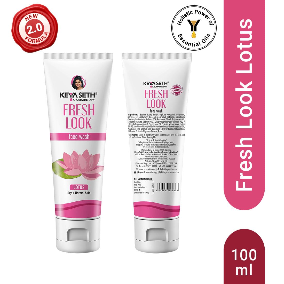 Keya Seth Aromatherapy, fresh Look Lotus Gel Face Wash – Skin Whitening, Brightening, Dirt Removal, Deep Cleansing for Sensitive Dry & Acne Prone Skin.