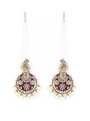Priyaasi Maroon Kundan Beads Pearls Gold Plated Jhumka Earring, Rani, One Size, (EAR-PR-50642)