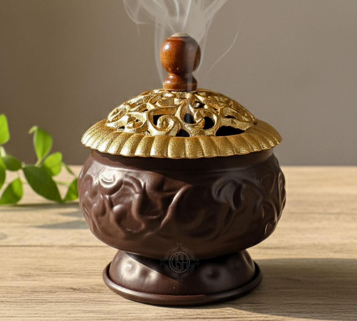 DSH Incense Burner Home Purifying Loban Dhoop Dani Dhuni for Home and Office Kapoor Dani for Puja Sambrani Dhoop Holder. (Svardhuni Gold)