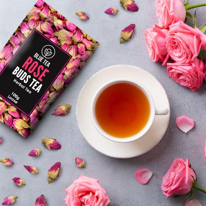 BLUE TEA - Rose Buds Tea - 100gm - 100 Cups | RICH VITAMIN-C | Beautiful Hair & Skin - Caffeine Free - Flower Based - Herbal Tea | Premium Zipper Pack