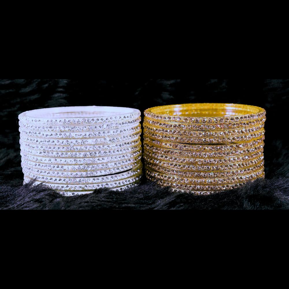 NMII Fancy Diamond Stone Glass Bangles Set For Women & Girls | Diamond Bangles | Bangles For Women Glass | Bangles For Wedding, Party, Function, Daily use | Chudi Set | Kanch ki Chudiyan- Set of 24