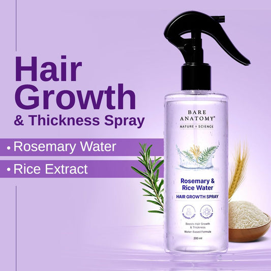 Bare Anatomy Nature X Science Rosemary Water Spray for Hair Growth & Thickness with Rice Water 200ml + Anti-Frizz Shampoo for Frizz Control Up to 24 Hours | 250ml | For All Hair Types