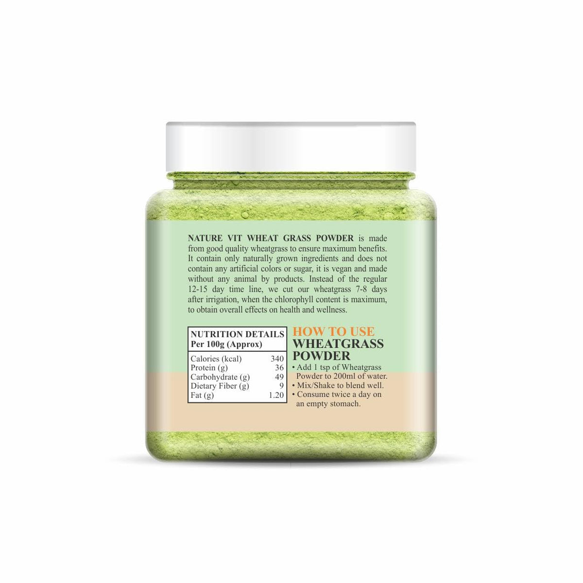 NatureVit Wheat Grass Powder 300g Jar Pack - Non-GMO, Vegan Superfood for Antioxidant, Energy, Detox, Immunity, and Skin Health - Reusable Box Included