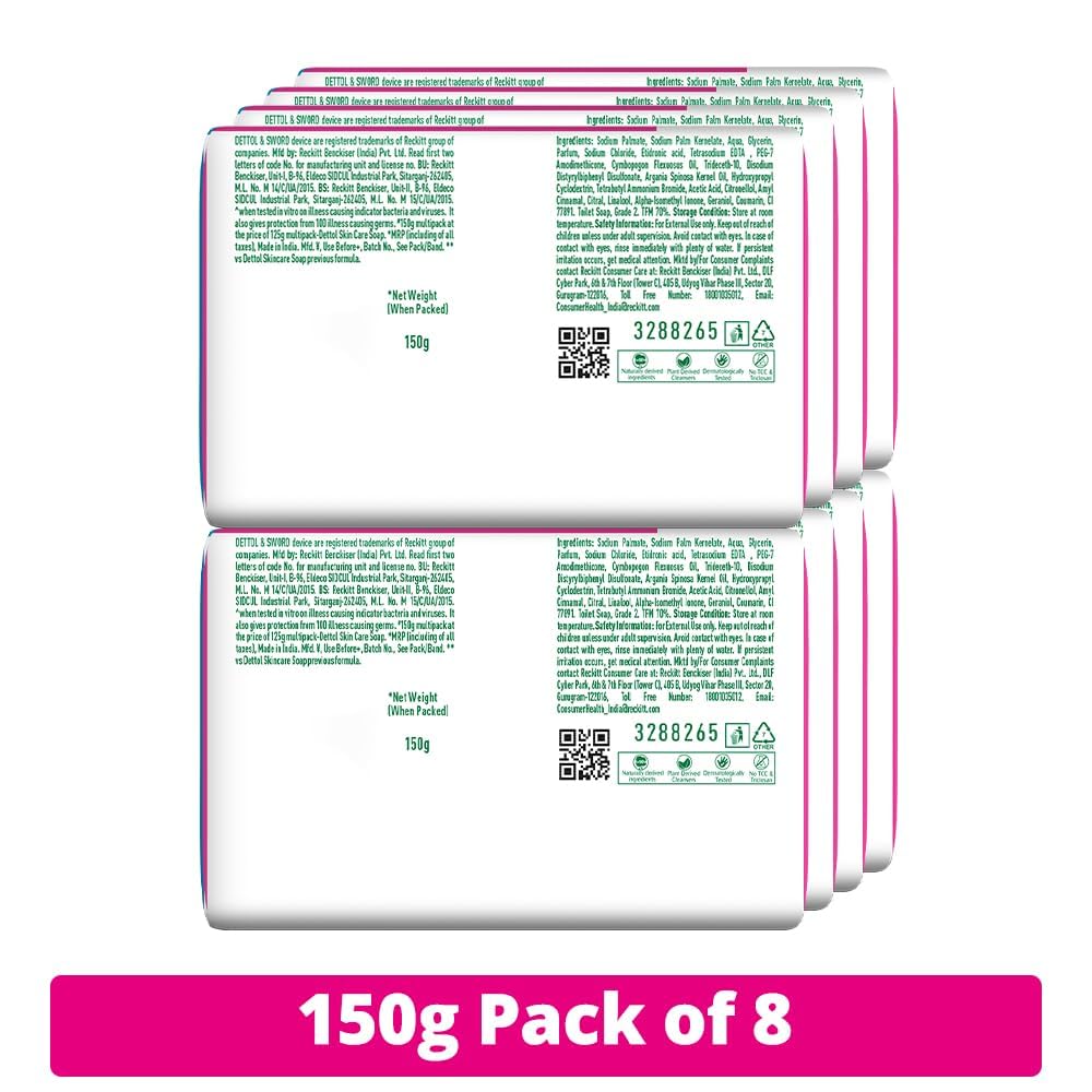 Dettol Skincare Moisturizing Bathing Soap - 150Gm Each (Pack Of 8)