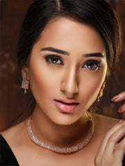 Priyaasi Elegant American Diamond Rose Gold-Plated Jewellery Set