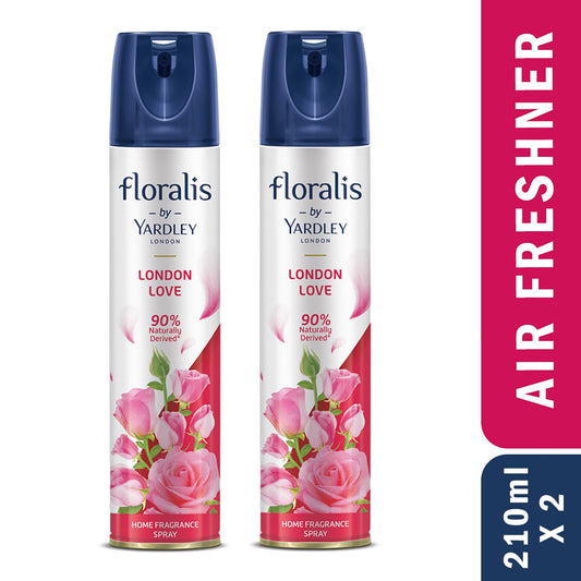 Yardley London Floralis Air Freshener Spray| London Love| Long Lasting Floral Fragrance For Home & Office| Home Fragrance Spray| 90% Naturally Derived| 210Ml (Pack Of 2)