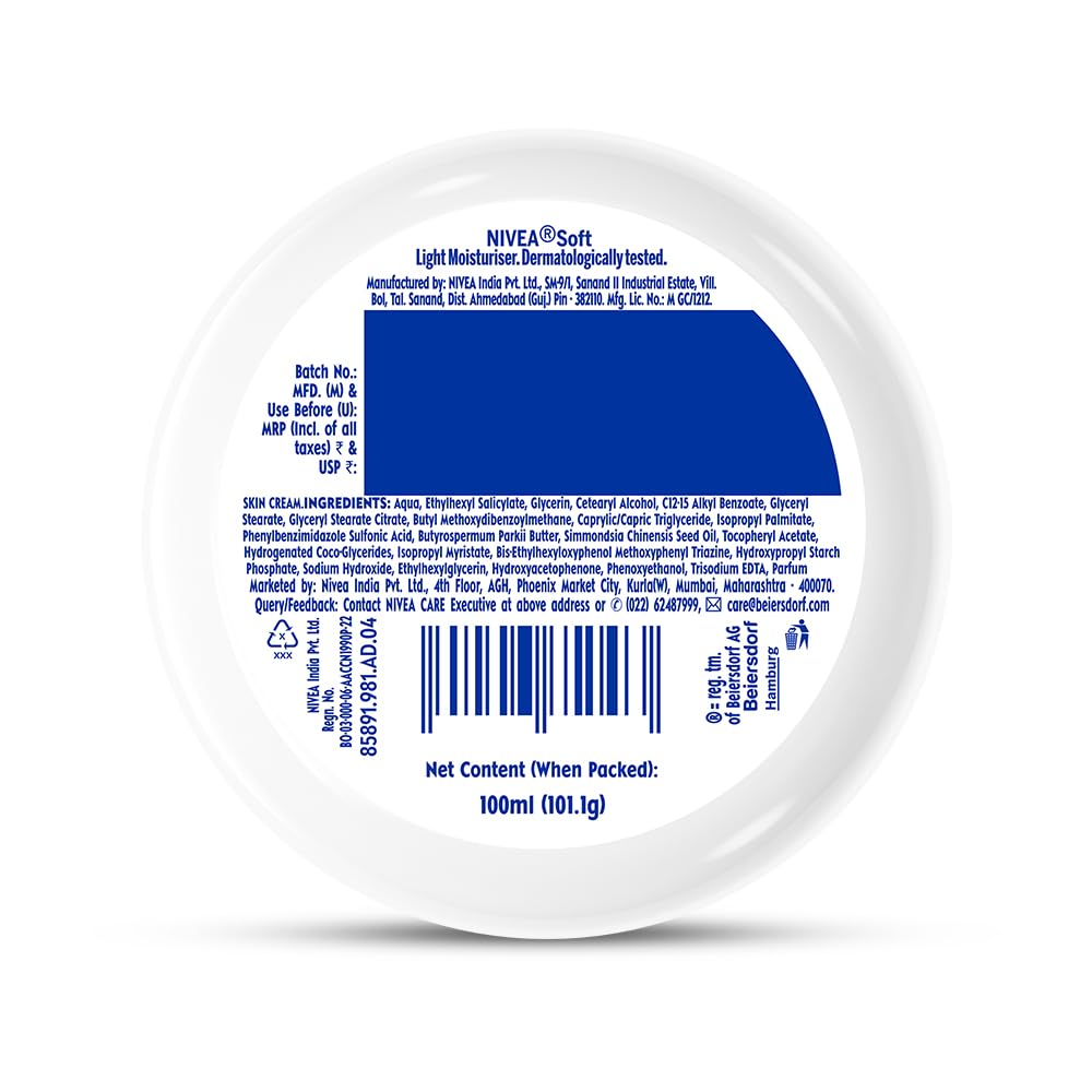 NIVEA Soft Daily SPF 15 Moisturizer | 88% UV Protection | Face & Body Cream for Healthy Glow in 5 Days | No White Cast | Vitamin E & Shea Butter | Lightweight, Quick Absorbing | 72H Hydration | 100ml